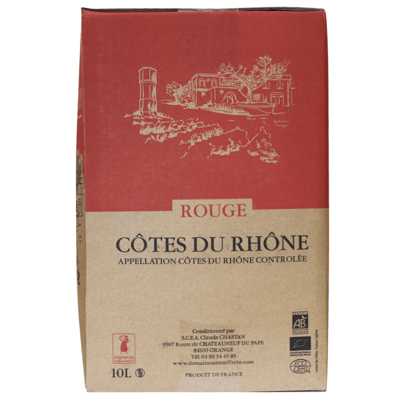 Photographie d'une bouteille de vin rouge CÔTES DU RHÔNE AOC ROUGE SAINT SIFFREIN