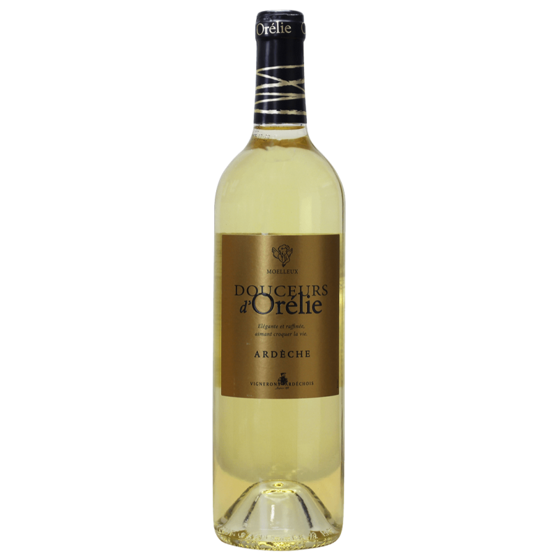 Photographie d'une bouteille de vin blanc douceurs d'orelie moelleux ardeche igp blanc 2023 75 cl