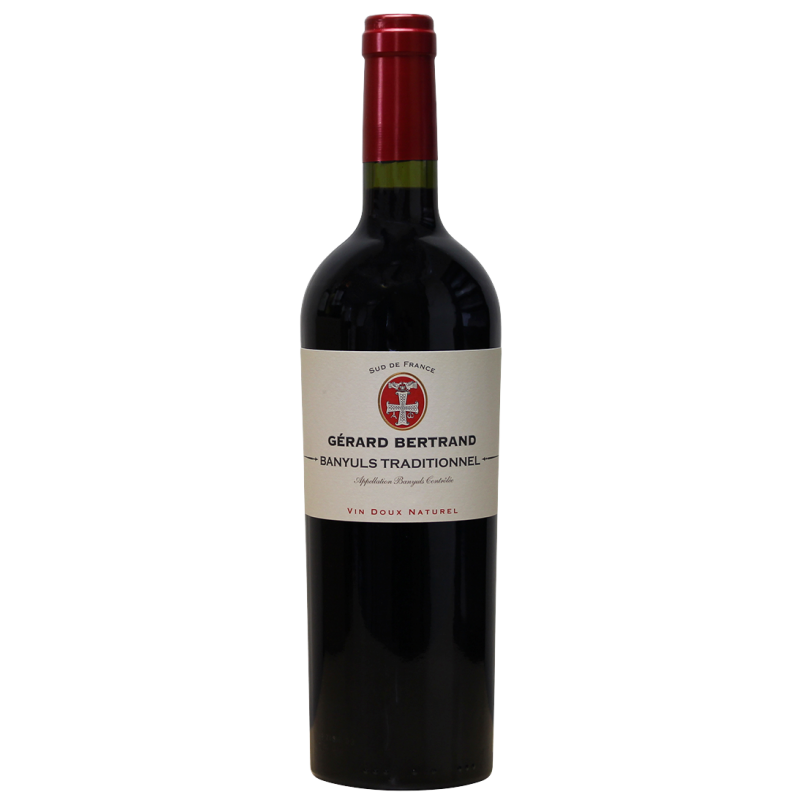 Photographie d'une bouteille de vin rouge gerard bertrand banyuls traditionnel aoc rouge 2018 75 cl
