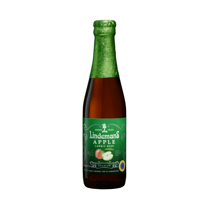 Photographie d'une bouteille de bière Lindemans Apple 25 cl