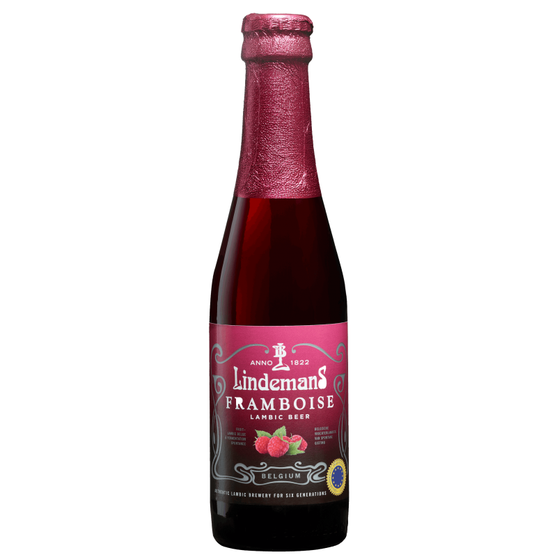 Photographie d'une bouteille de bière Lindemans Framboise 25cl