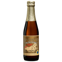 Photographie d'une bouteille de bière Lindemans Pecheresse 25cl
