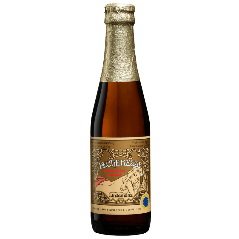 Photographie d'une bouteille de bière Lindemans Pecheresse 25cl