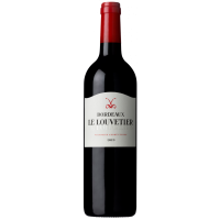 Photographie d'une bouteille de vin rouge le louvetier bordeaux aoc rouge 2019 75 cl