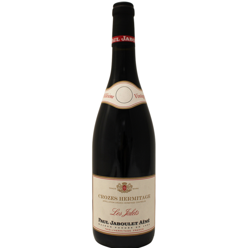 Photographie d'une bouteille de vin rouge crozes hermitage les jalets bio aoc rouge 2023 75 cl