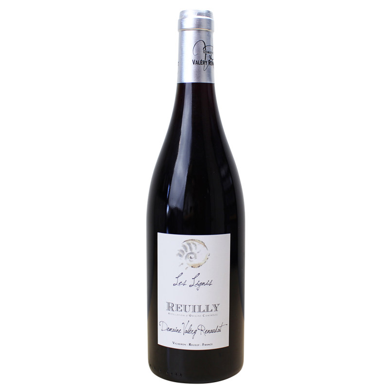 Photographie d'une bouteille de vin rouge les lignies domaine renaudat reuilly aoc rouge 2024 75 cl