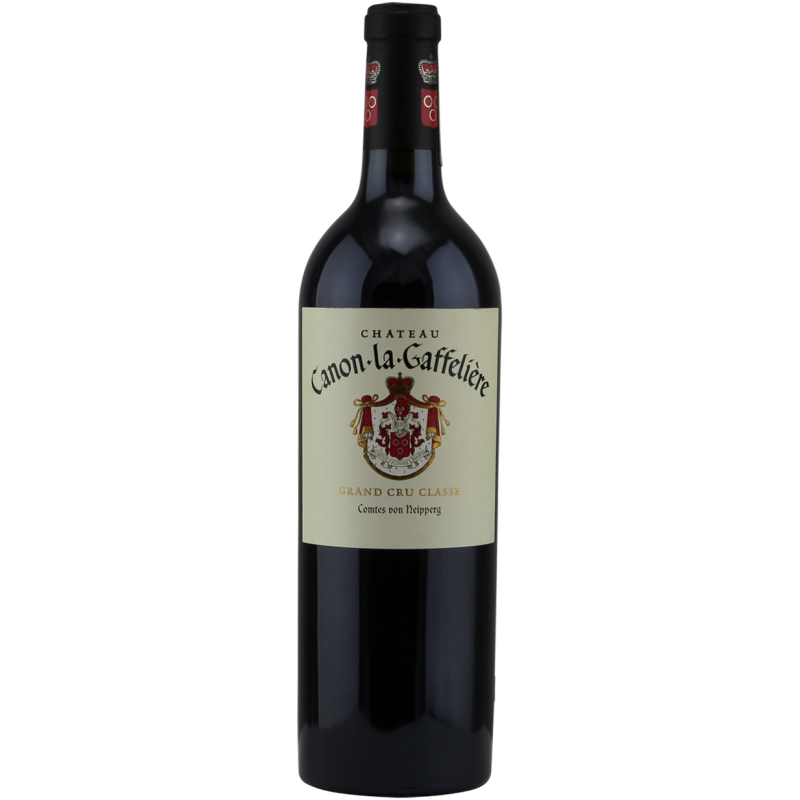 Photographie d'une bouteille de vin rouge chateau canon la gaffeliere aoc rouge 2020 75 cl