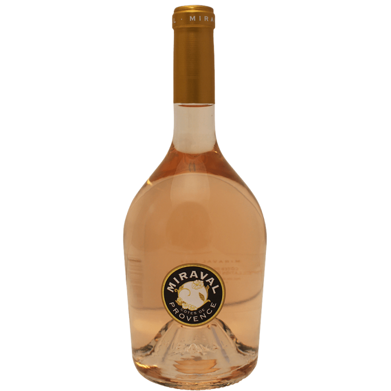 Photographie d'une bouteille de vin rosé miraval cotes de provence aop rose 2025 75 cl