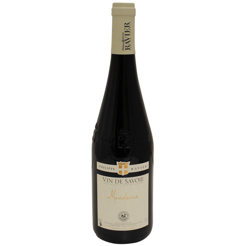 Photographie d'une bouteille de vin rouge mondeuse vin de savoie philippe ravier aoc rouge 2024 75 cl