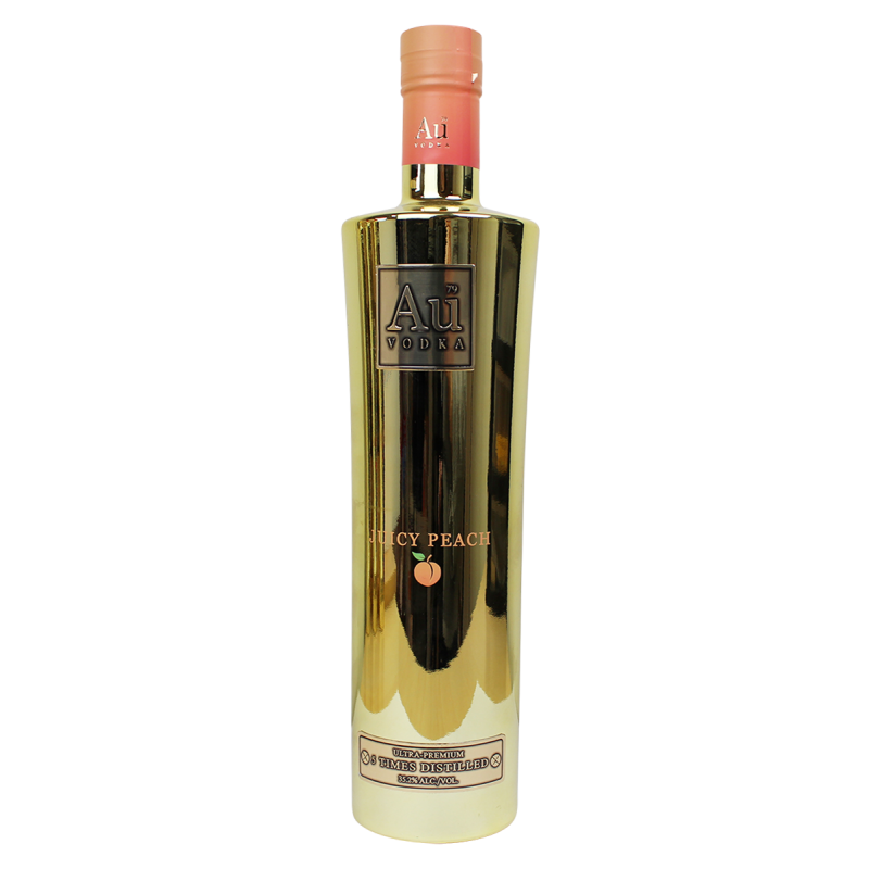 Photographie d'une bouteille de Au Vodka Juicy Peach 70 cl
