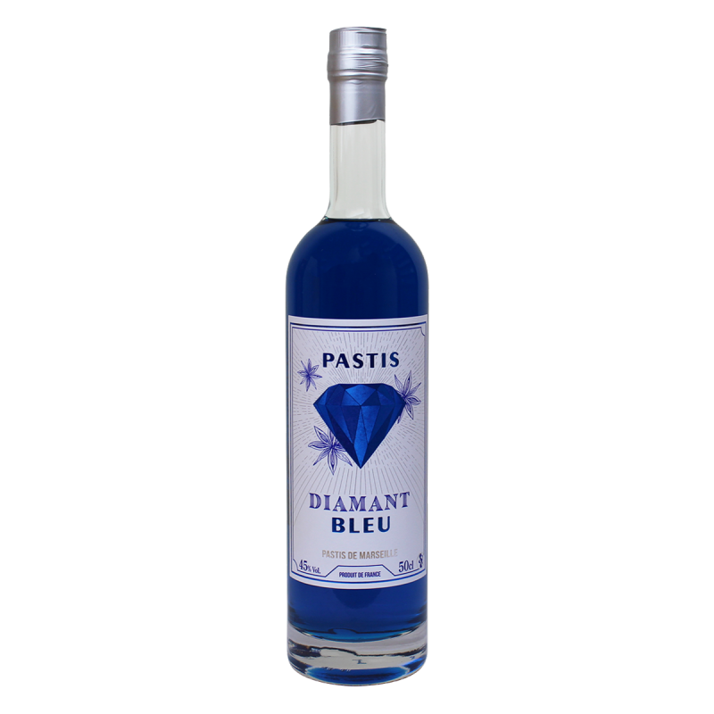 Photographie d'une bouteille de Pastis Diamant Bleu 50 cl
