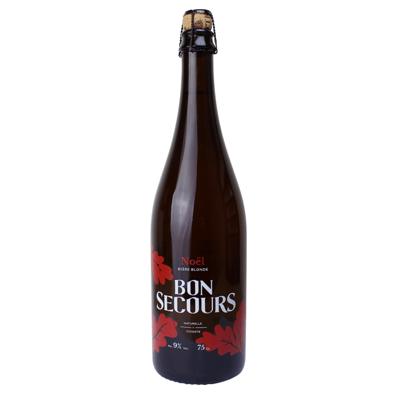 Photographie d'une bouteille de bière Bon Secours Blonde de Noël 75 cl
